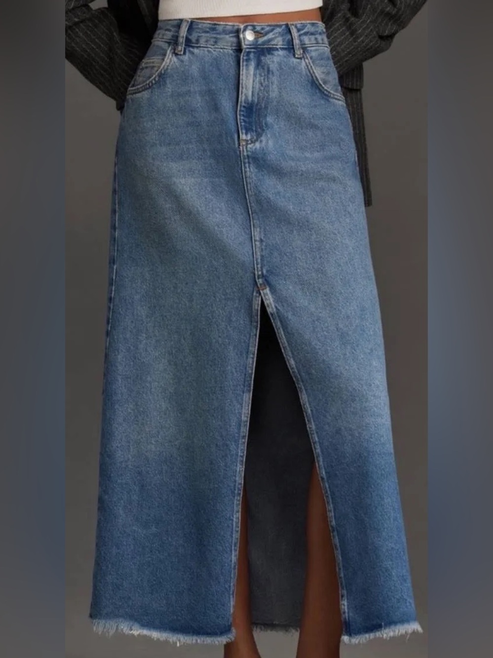Anthropology Pilcro Midi Denim Skirt with Slit, Size 6